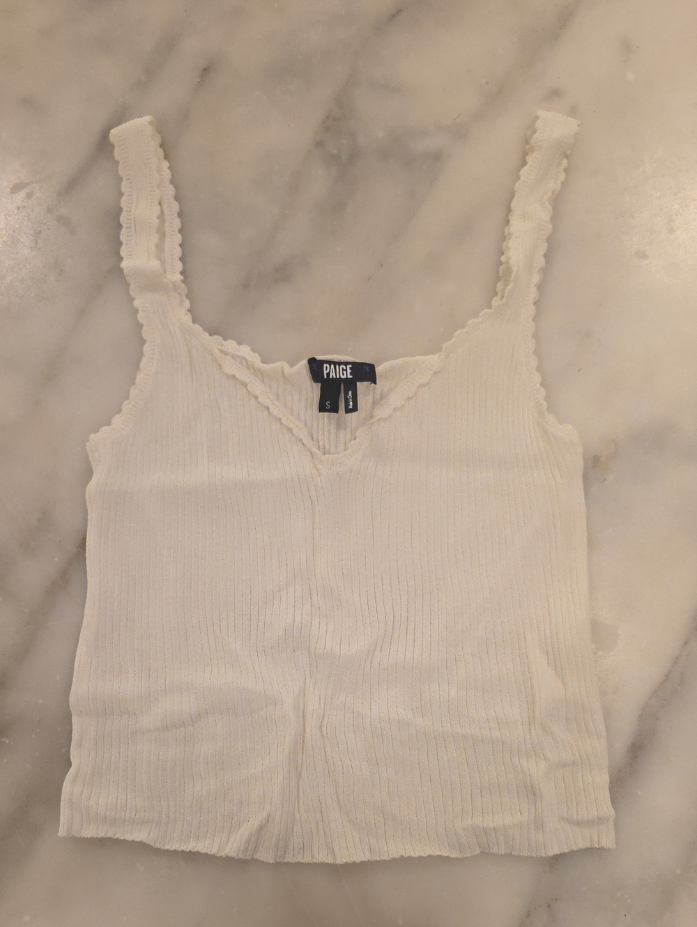 PAIGE White Ribbed Cropped V-Neck Tank